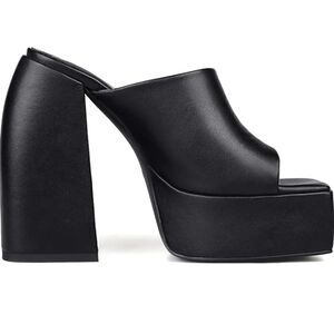 Dsevht Platform Sandals Slip On Open Square Toe Chunky Block High Heel Pump